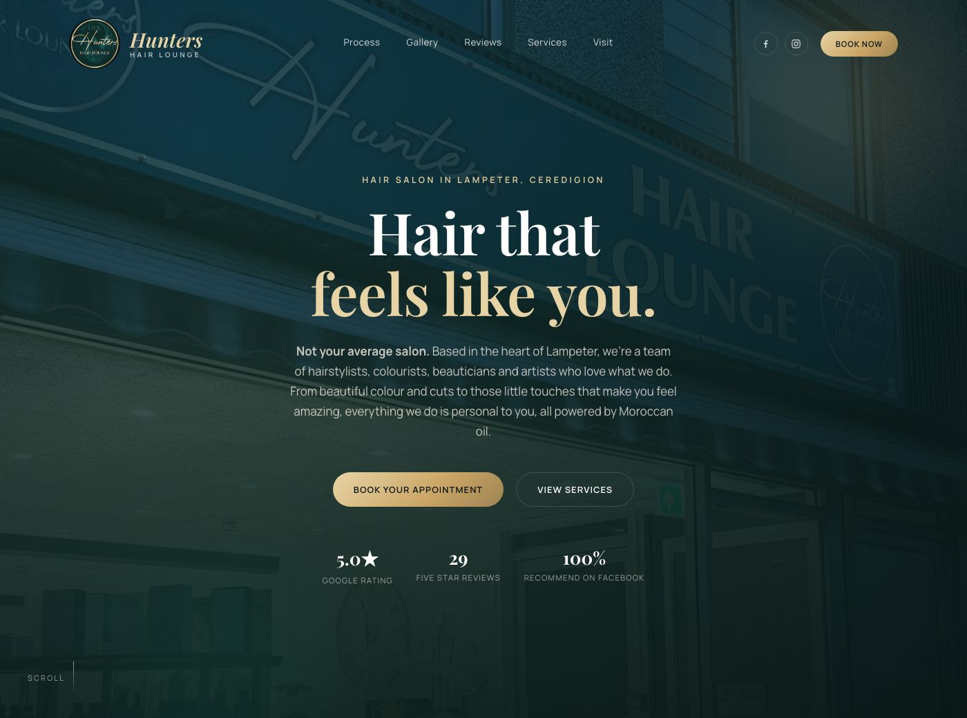 Hunters Hair Lounge website homepage